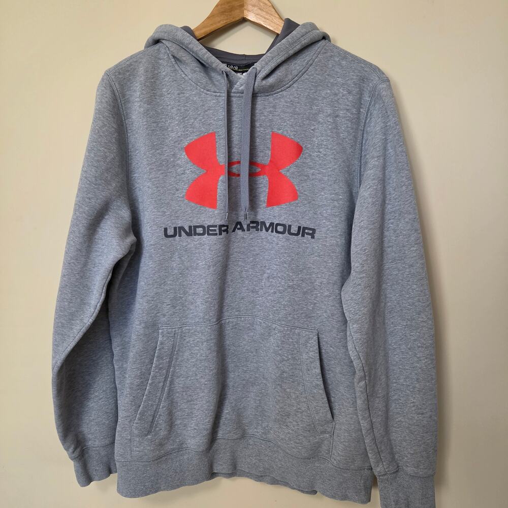 Under Armour Men's L Loose Pullover Hoodie Large Red Front Logo Pocket